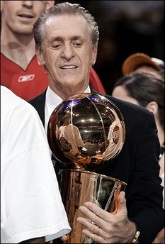 Pat Riley has won his 5th NBA Championship as a Head Coach, first with the Heat.  (AFP)